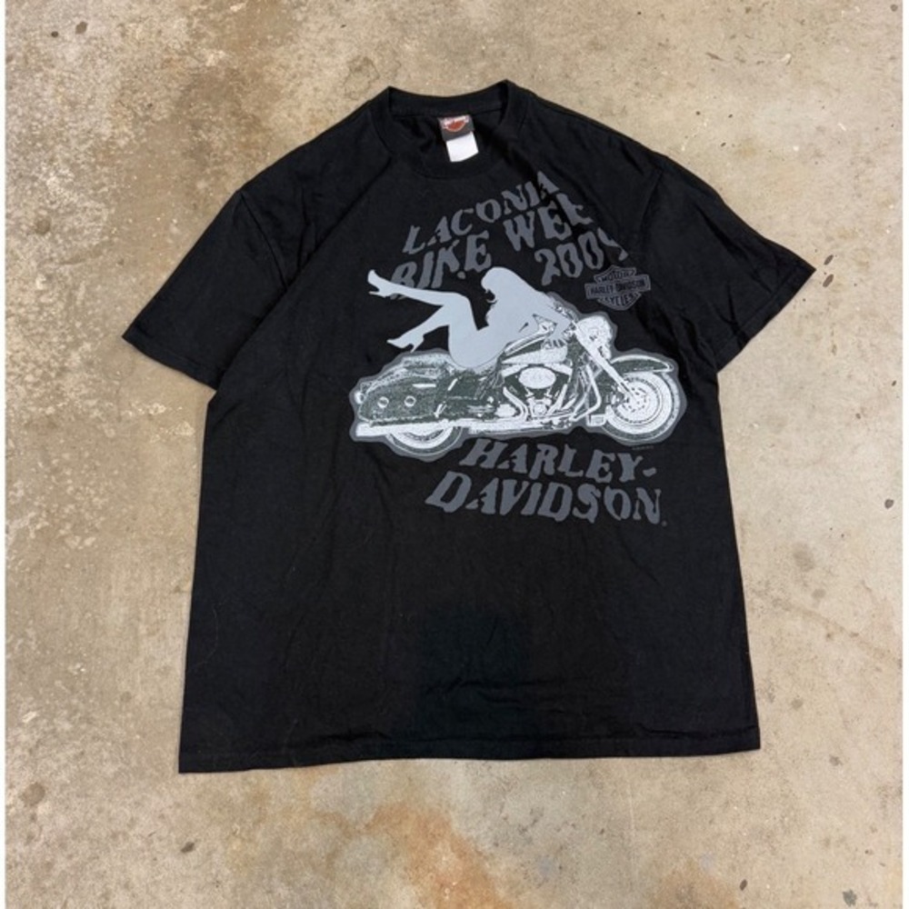 Harley Davidson Laconia Bike Week 2009 Graphic T Shirt Mens XL Black Motorcycle‎